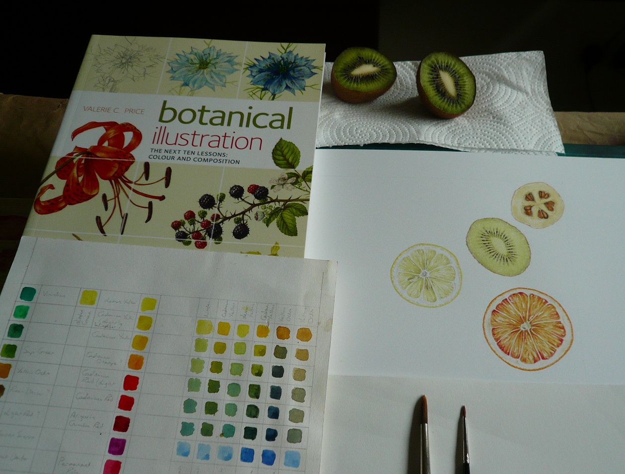 Colour chart and Val Price's book plus sample image